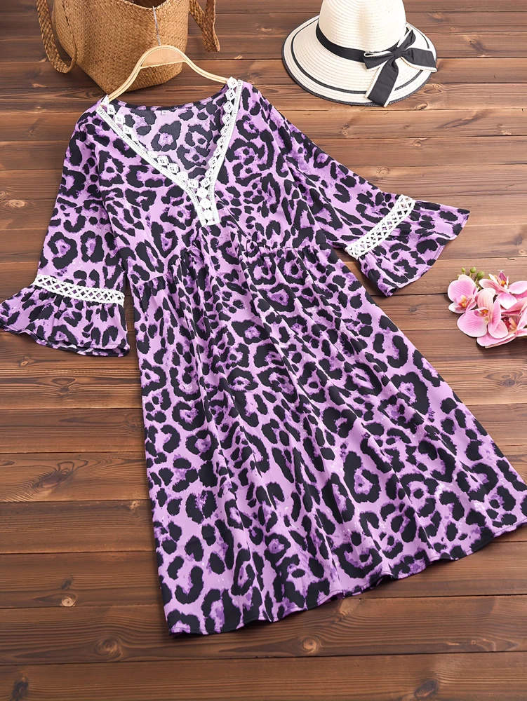 Vestido de talla grande 2025, novedad de verano, vestido estampado de flores trituradas para mujer, cuello en V, poliéster elástico, lo mejor para el verano
