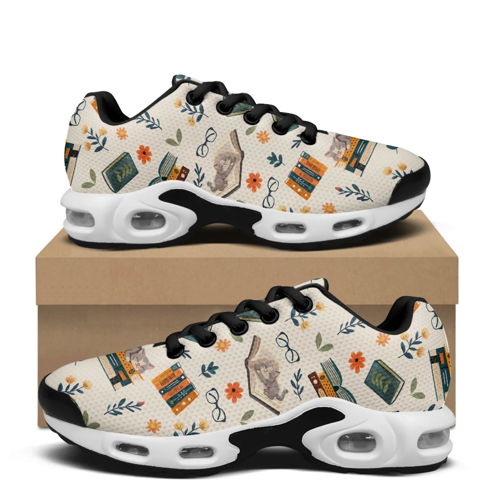 PENSTROLL Cat Books Breathable Tennis Sneakers Walking Shoes for Casual Shock Absorbing Air Cushion Sneakers