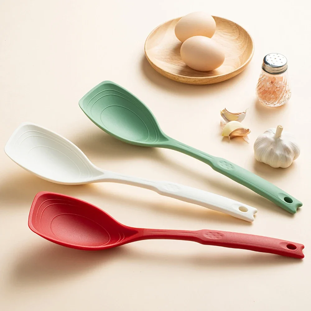 Silicone Spoon Multi-use Hold Comfortable Non-slip Round Handle Large Cooking Utensils Mixing Spoon Silicone Tableware Scoop