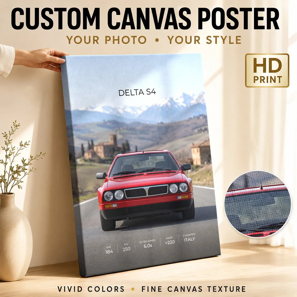 Italian Delta S4 Car Framed Canvas Poster Personalized Photo Detailed Roadside Illustration Wall Art For Auto Shop Reception