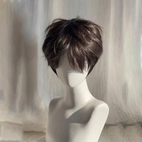 Ashely Short Wig for Man Brown Straight Hair Wig with Bangs 6inch Headband Synthetic Wigs for Dialy Use Cosplay Party Korean