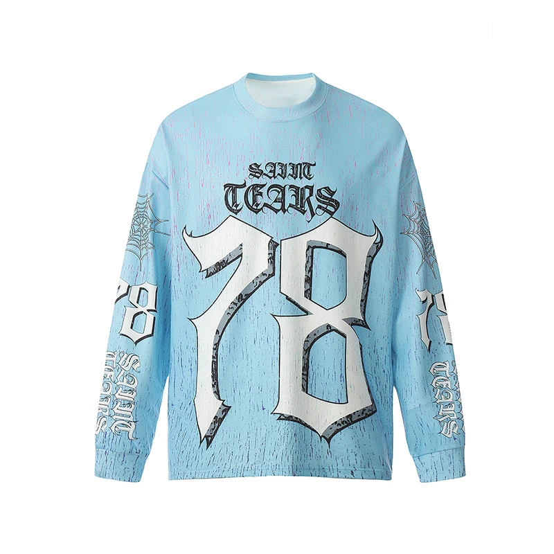 

Unisex Saint Long Sleeve High Street Color Fully Print Mesh Breathable T-shirt