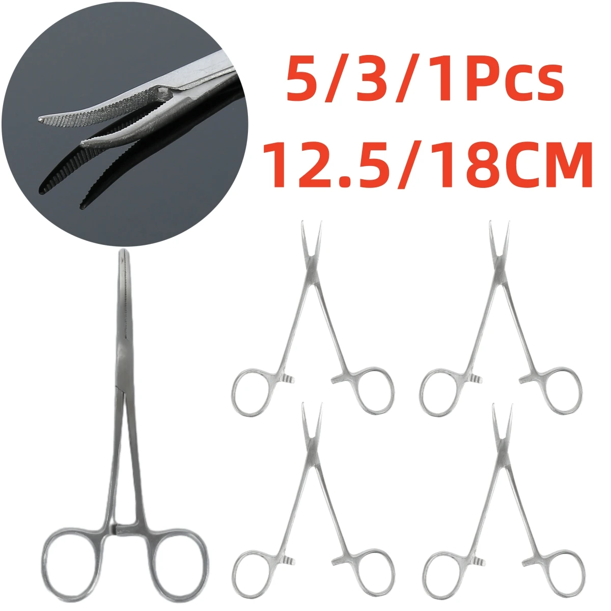 5/3/1Pcs Hemostatic Kelly Forceps High Quality Grade Stainless Steel Elbow Hemostats Locking System 12.5/18cm Curved Mouth SYZE