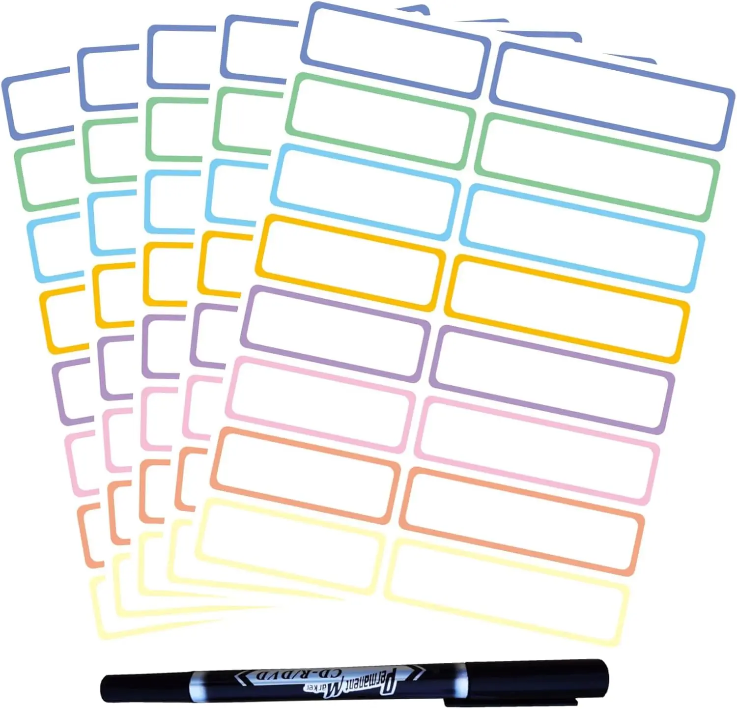 

320 Waterproof Removable Name Labels for Kids, Colored Border Bottle Labels, Write-On Tags for School, Home, Office