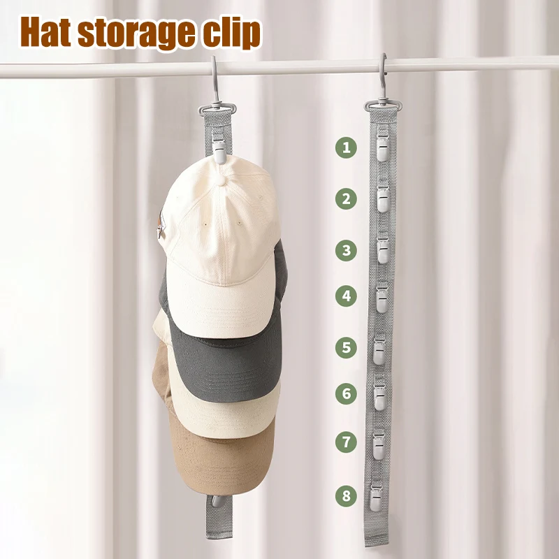 Hat Storage Clip- PC Material Hat Rack featuring 4/8 clips Vertical hanging Suitable for home and wardrobe hat Clothing storage