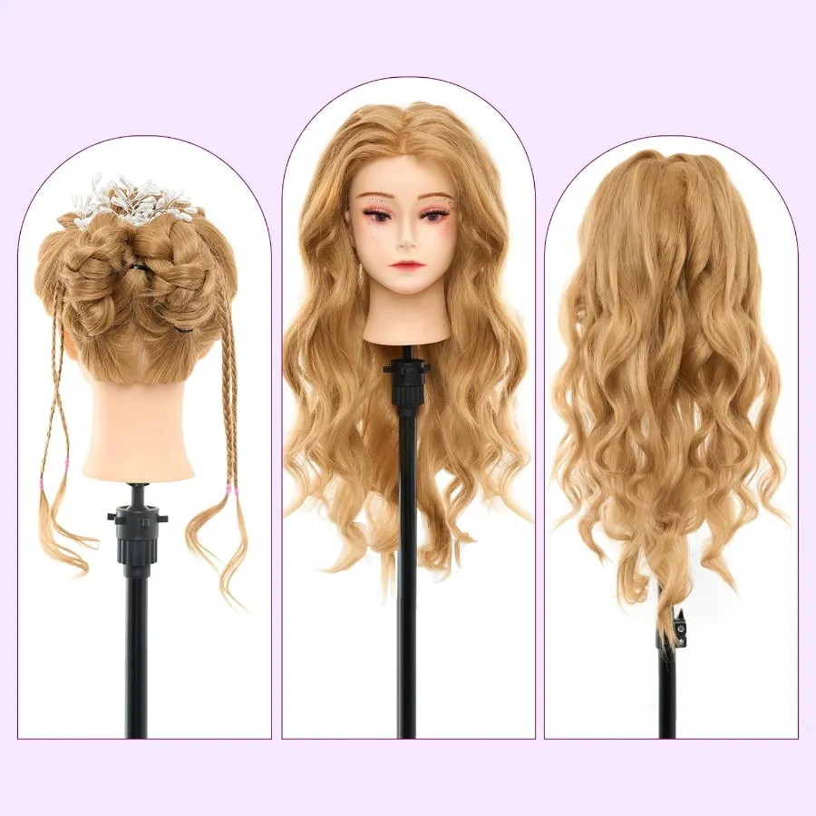 رأس عارضة أزياء 28 بوصة مع 80 شعر بشري حقيقي للمكياج والتجميل وتدريبات تصفيف الشعر وممارسة التصميم المثالية لـ Brai