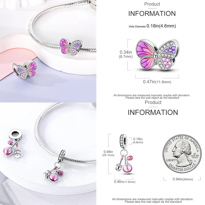 925 Sterling Silber Rosa Charm-Perlen Parfüm Katze Kaffeetasse High Heel Spielcontroller Cupcake DIY Armband Geschenk für Frauen – Detail 9