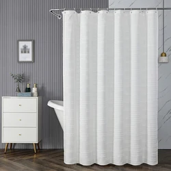 Waterproof Polyester Woven Fabric Shower Curtain White Flocking Shower Curtains for Bathroom Bathtub Bathing Cover with Hooks