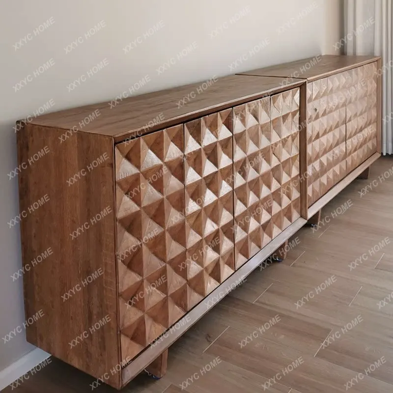 Medieval solid wood dining side cabinet retro locker all solid wood entrance bedroom TV cabinet