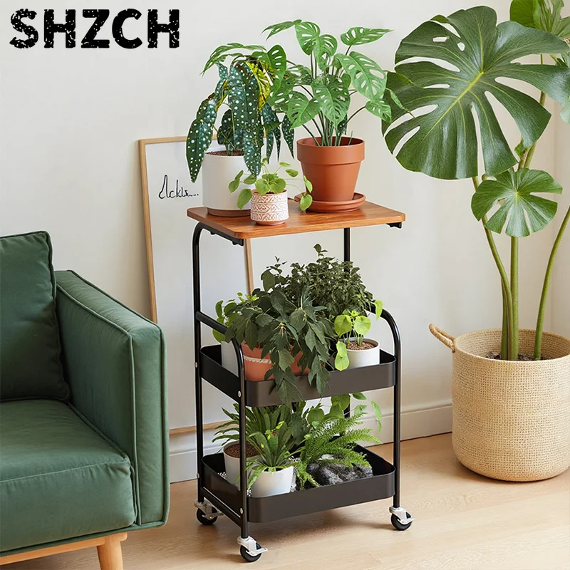 intage Industrial Plant Cart with Wheels - New Corner Rolling Shelf, Mobile Display Stand for Home/Office, Rustic Modern Decor