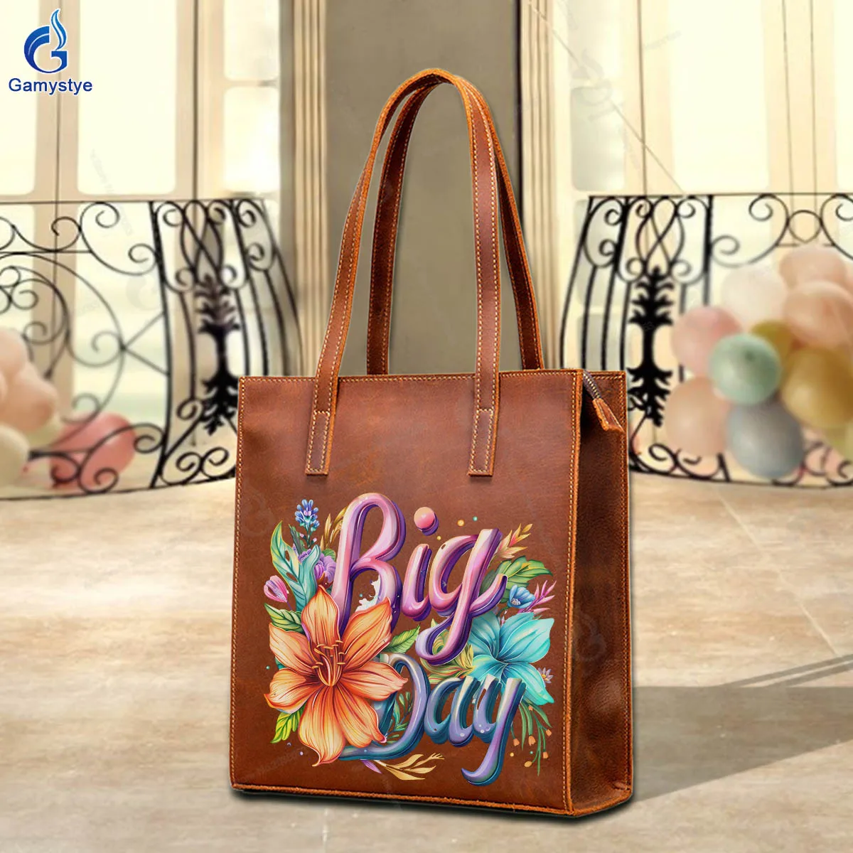 

Personalizar Bolso Art Printed FLOWERS BIG DAY Bags Top Layer Cowhide Leather Lady Tote Bag Woman Sac A Mains Luxury Boston Bag
