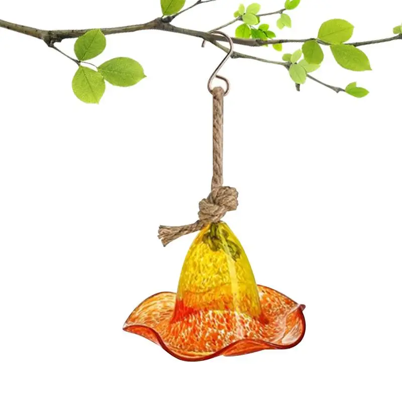 Hummingbird Feeders For Outdoors Hat Shape Hand Blown Glass Bird Feeder Feeding Station With Metal Hook Attractive To