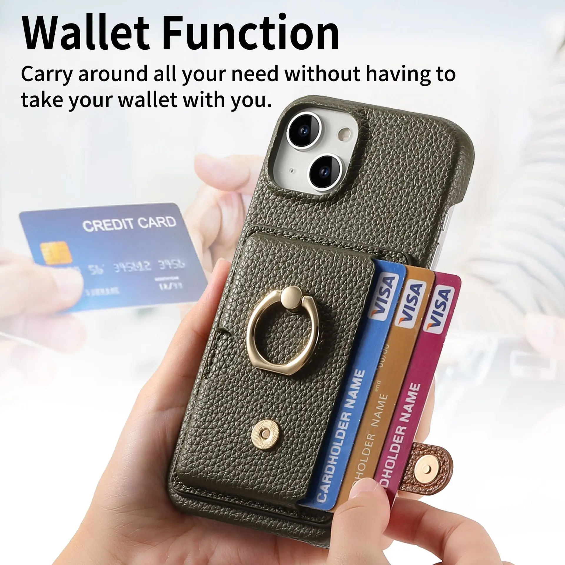 Leather Ring Support Phone Case for IPhone 17 Air 16E 18 16 15 14 13 12 11 Pro Max Plus Wallet with Card Holder Shockproof Cover