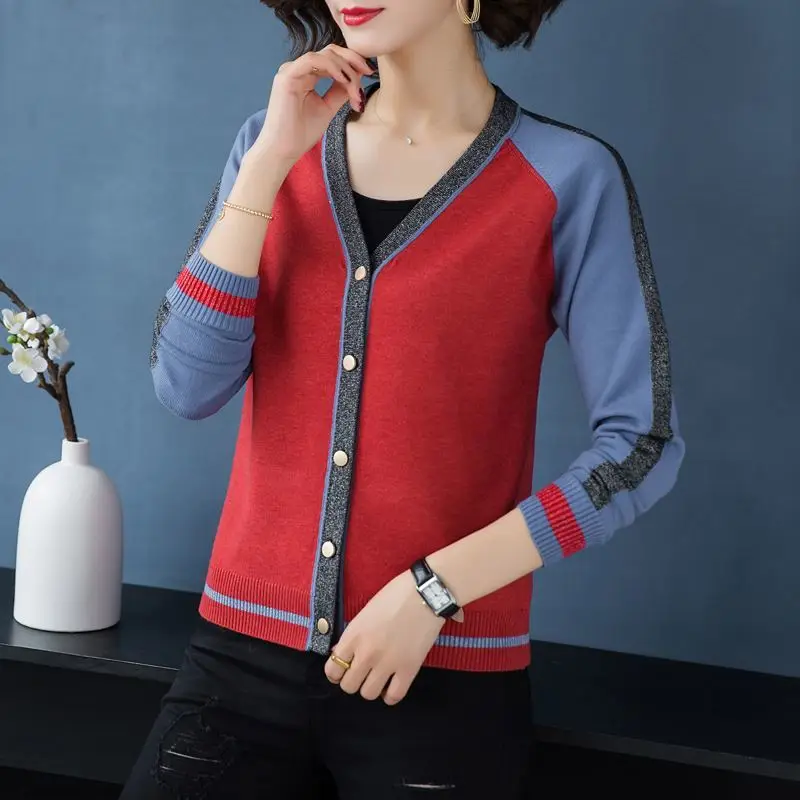 2023 Spring and Autumn New Knitted Cardigan V-neck Thread Short Sleeve Loose Office Lady Comfortable Versatile Female Sweater