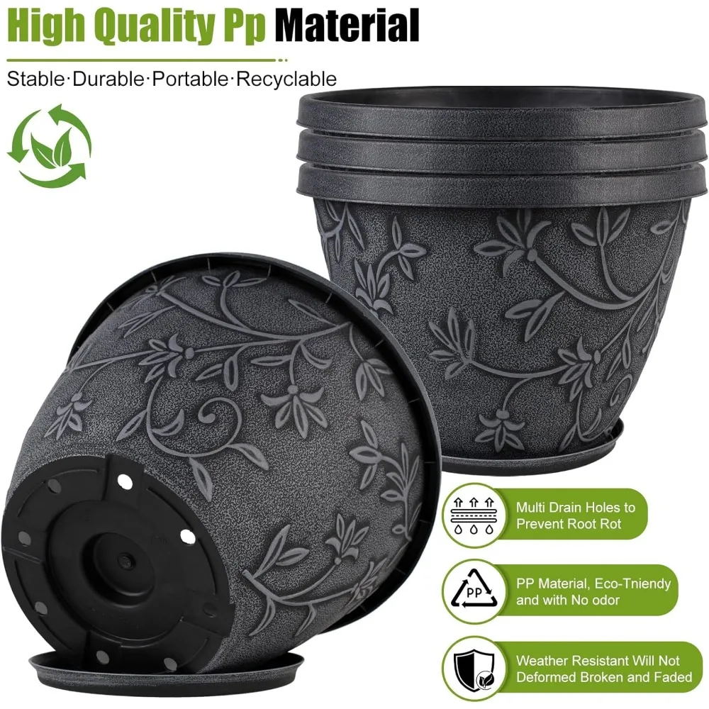 

4 Pack 16 Inch Large Plant Pots with Drainage Holes, Modern Decorative Garden Flower Pots for Indoor Outdoor Plants