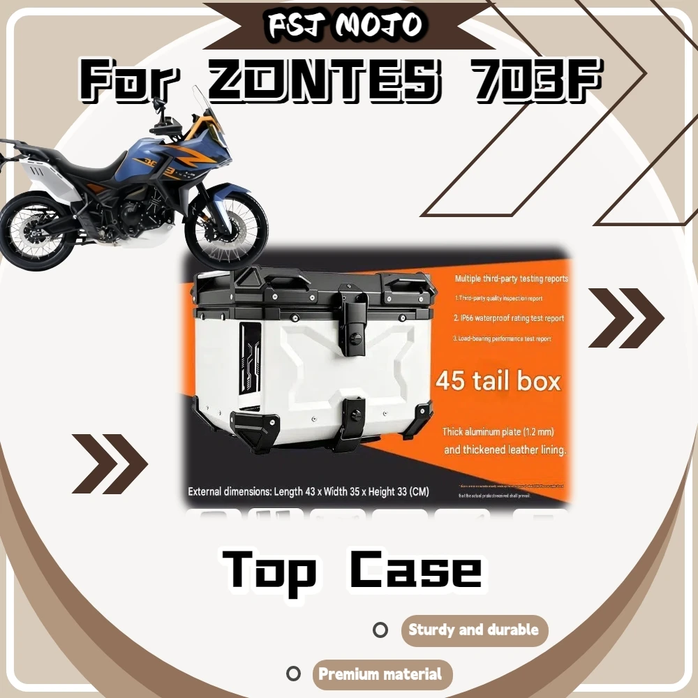 For ZONTES 703F 45L/55L Embossed Aluminum Rear Top Case Quick‑Disconnect Stainless‑Steel Base Motorcycle Touring Storage Box