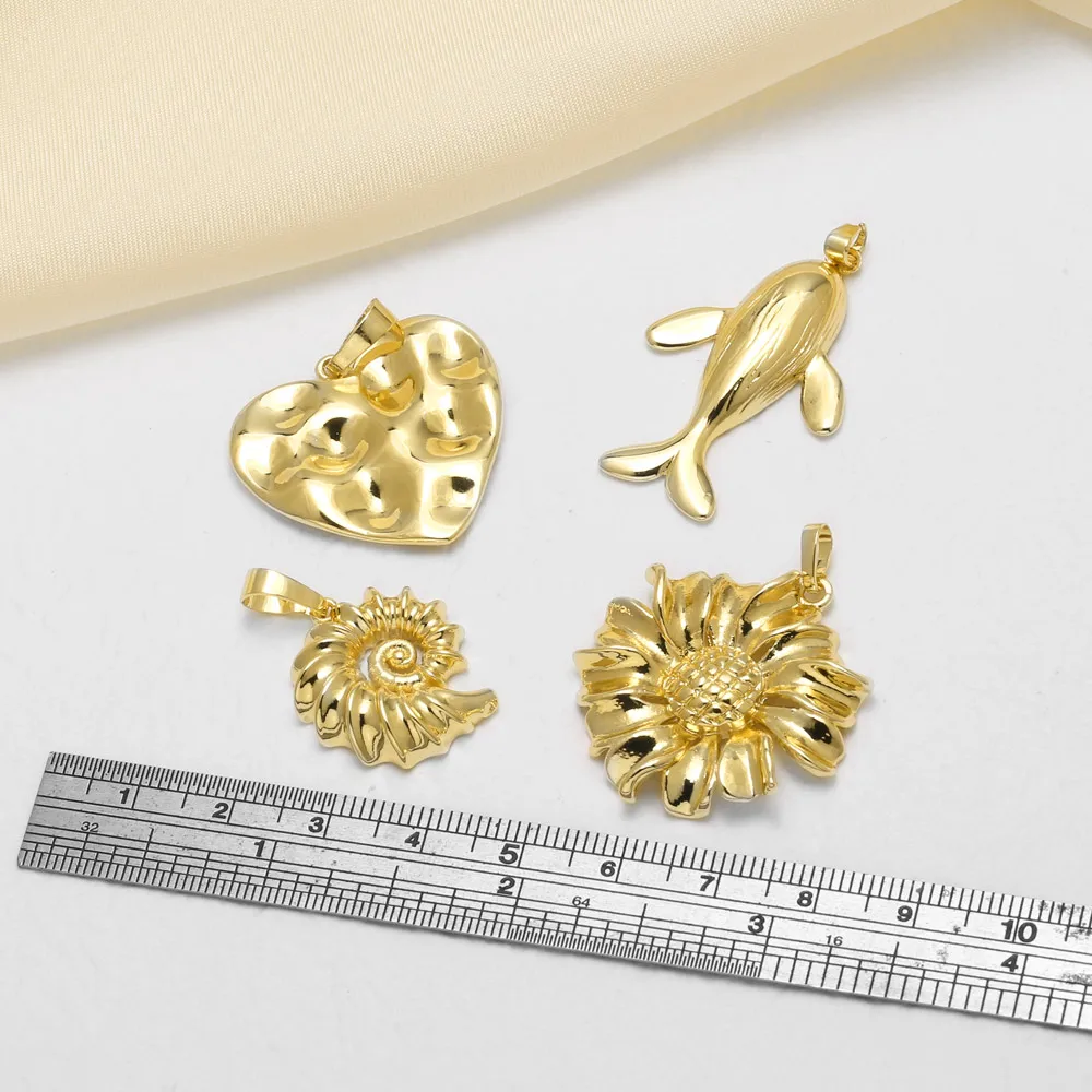 OCESRIO Trendy Big Conch Heart Pendant for Necklace Copper Gold Plated Whale Flower Handmade Jewelry Making Component pdta303