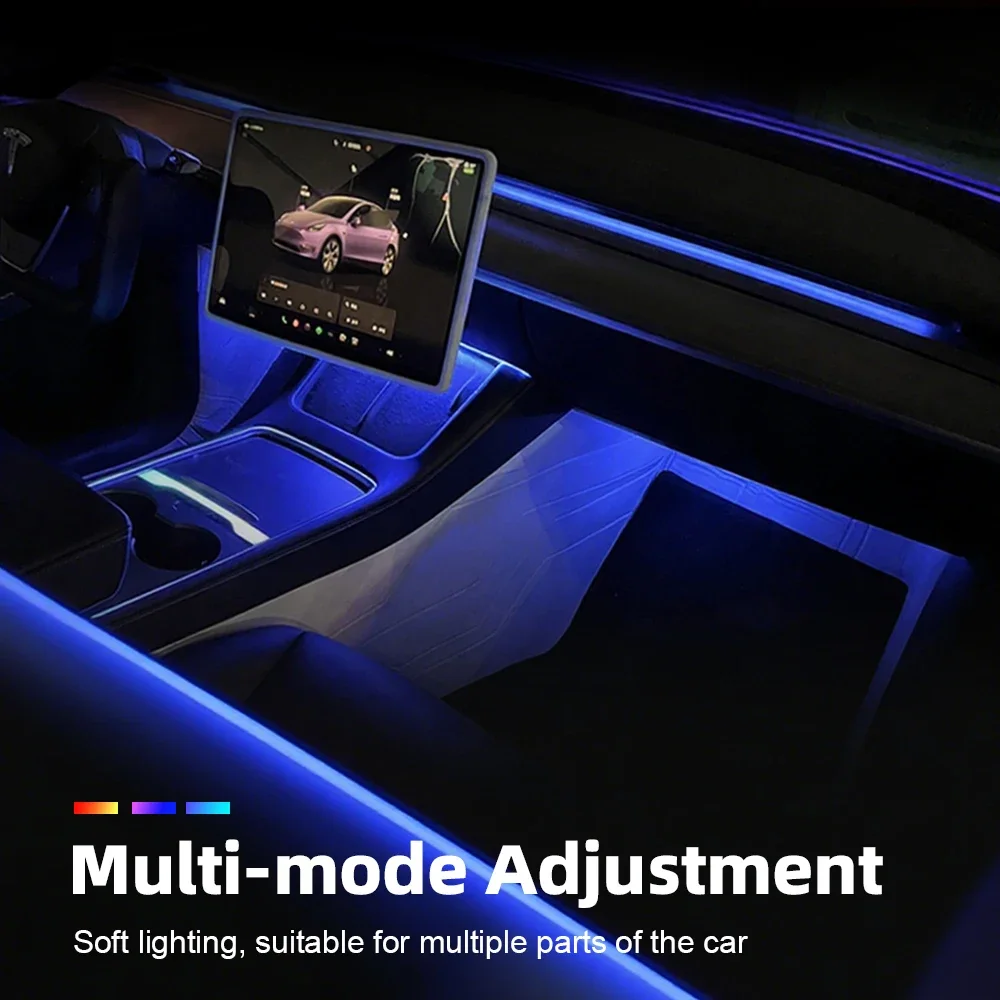 For Tesla Model 2021-2025 Y 3 RGB Ambient Light Kit Dashboard Center Console Center Lamp APP Control LED Strips Neon Lighting