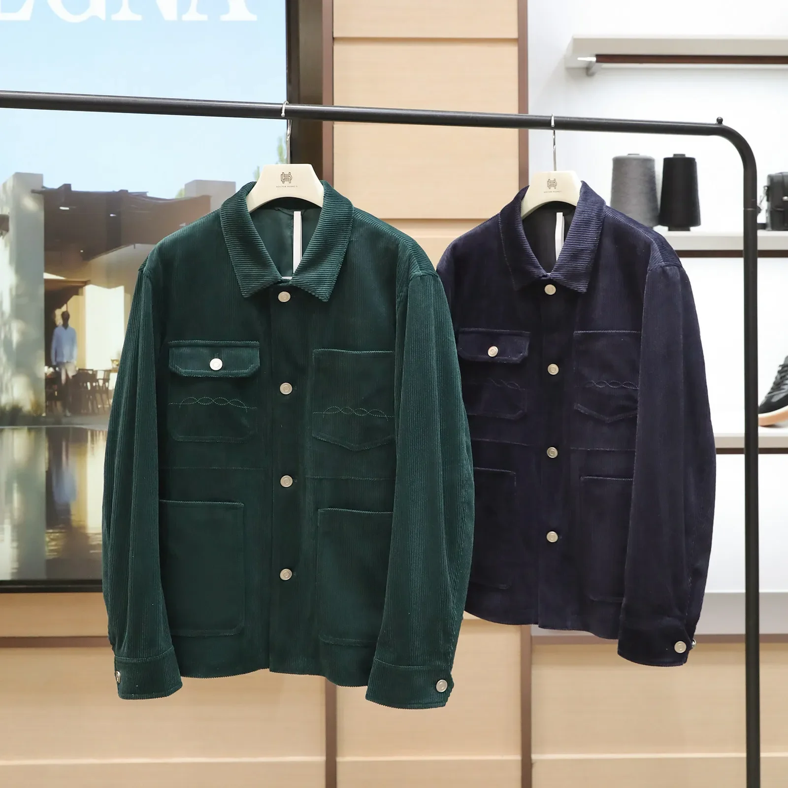

French high luxury 2026 spring new men's retro old money wind vinegar fiber corduroy lapel jacket