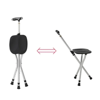 Lightweight Aluminum Folding Crutch Chair for Elderly Portable Walking Stick with Seat for Camping Beach and Outdoor Activities