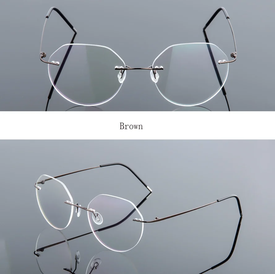 FELRES Randlose Titanlegierung Polygon Anti Blaues Licht Lesebrille Männer Frauen Memory Metall Grenzenlose Rezept Optische Gläser 3