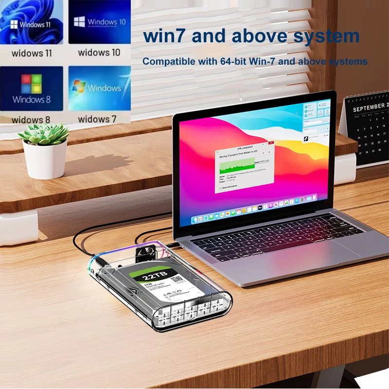 Корпус для жесткого диска/SSD 2,5/3,5 дюйма, прозрачный USB 3,0/тип C HDD SATA, внешний корпус, поддержка высокоскоростного адаптера 22 ТБ для портативных ПК