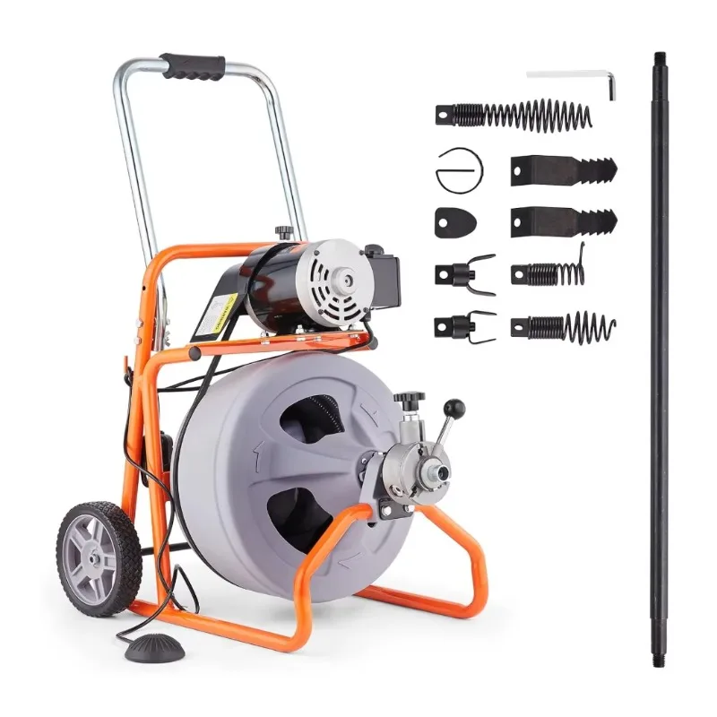 

Auto Feed Sewer Snake Drain Auger 100FT X 1/2 Inch Portable Drain Cleaner Machine with 8 Cutters for Home Plumbing