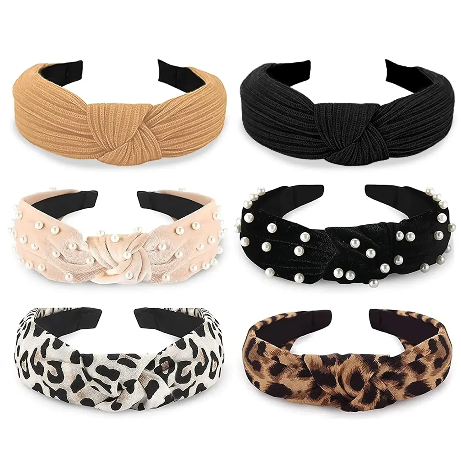 

Headbands for Women Girls Thick Turban Velvet Knotted Headband Wide Pearl, Top Knot Head Bands for Women’s Hair Band, 6Pcs