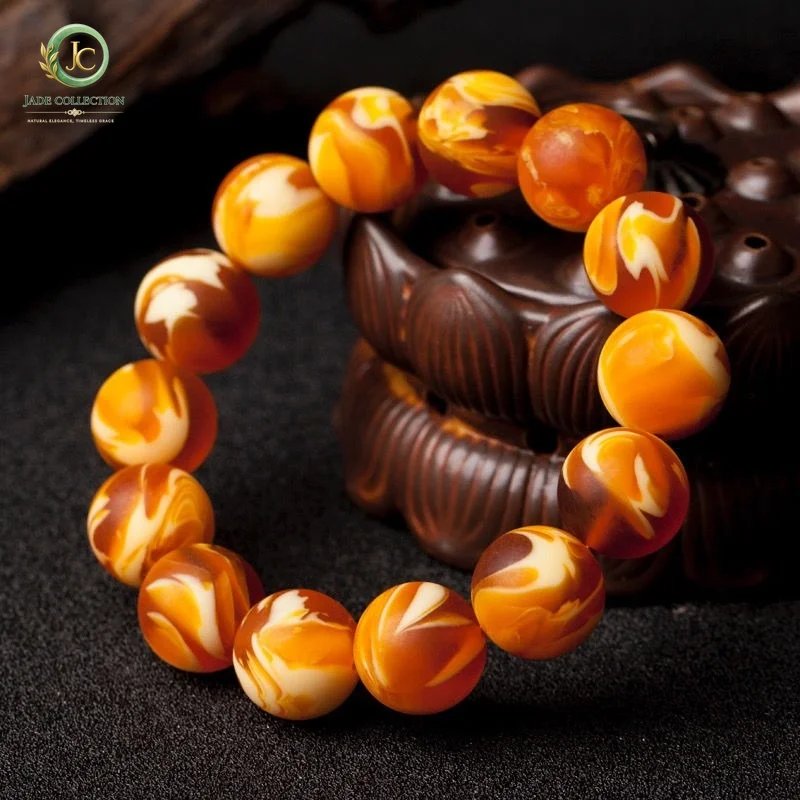 5A Baltic Amber Bracelet Old Beeswax Original Stone Magic Pattern Bracelet Men's and Women's Tiger Leather Round Bead Bracelet