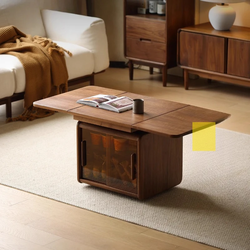 

North American black walnut solid wood lifting tea table integrated living room small apartment movable side table dual-purpose