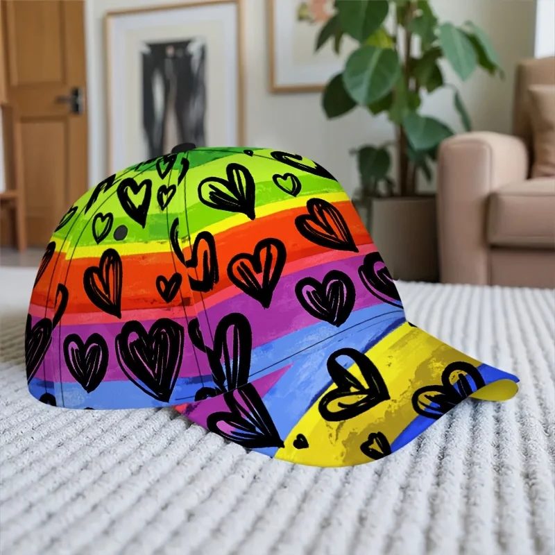 Rainbow Hearts Harmony Print Classic Baseball Cap Casual Adjustable Duckbill Hat Lightweight and Comfortable Ideal
