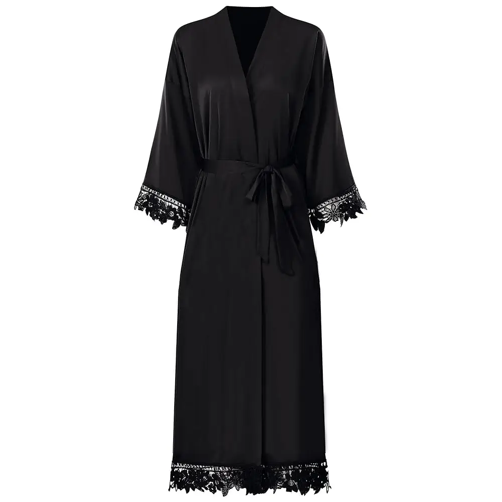 

Женские длинные атласные кимоно с кружевной отделкой для невесты и подружек невесты - свадебные подарки