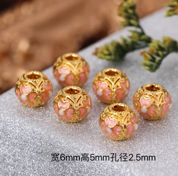 

100% real gold beads 18k carat gold loose beads pink bead leaf beads 6mm hole 2.5mm