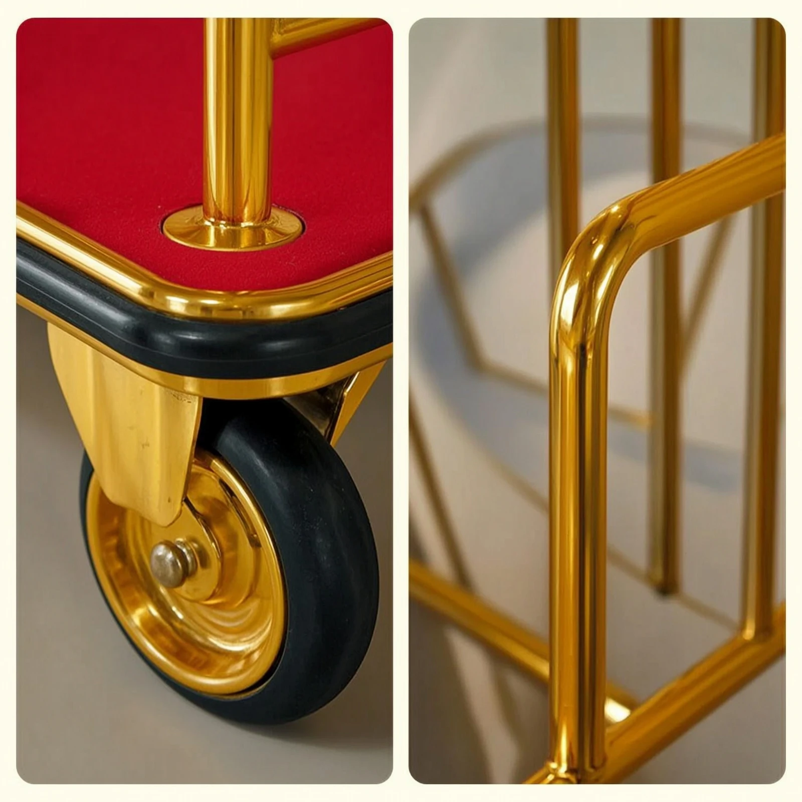 Hotel Luggage Cart Titanium-Plated Bellman Cart Luggage Trolley Heavy-Duty Carrier Polished for Hotels, Lobby, Reception Areas