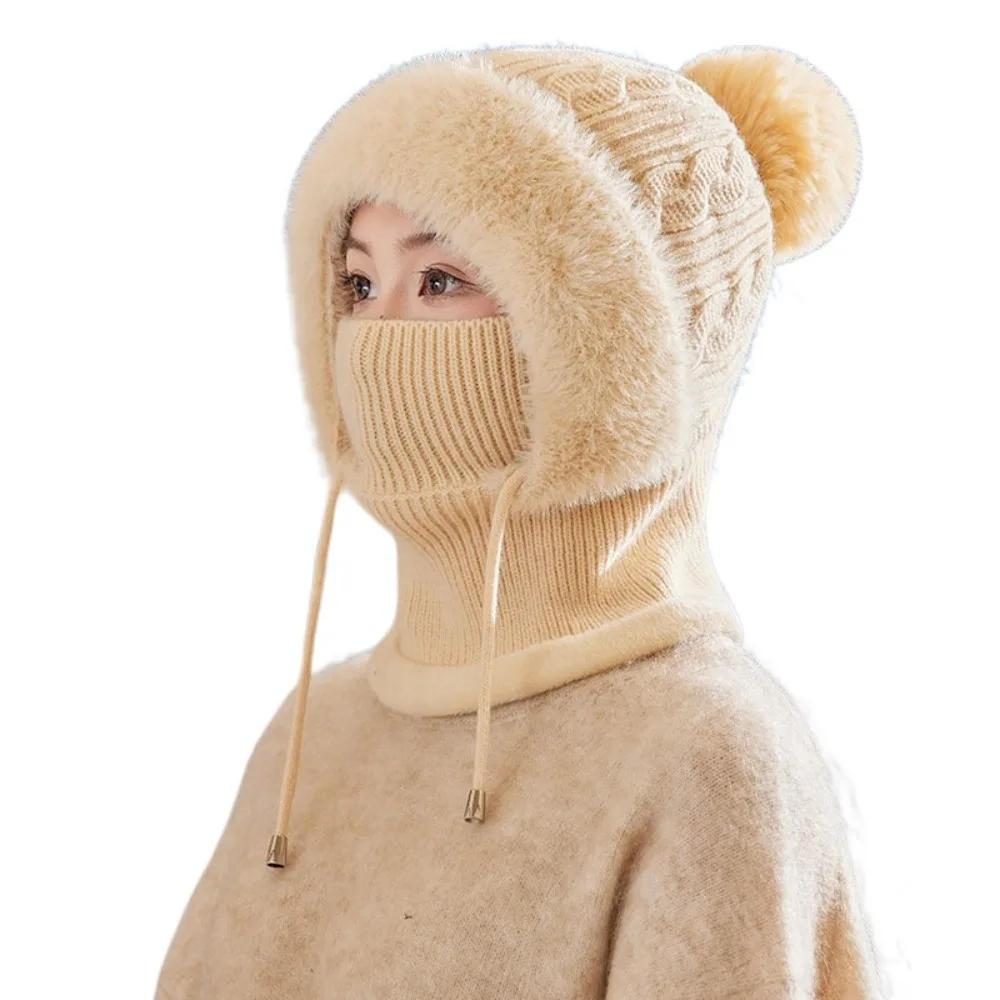 

Versatile Soft Scarf And Hat Set Elastic 2 in 1 Hooded Thermal Cap Thicken Warm Plush Knitted Hat Set School