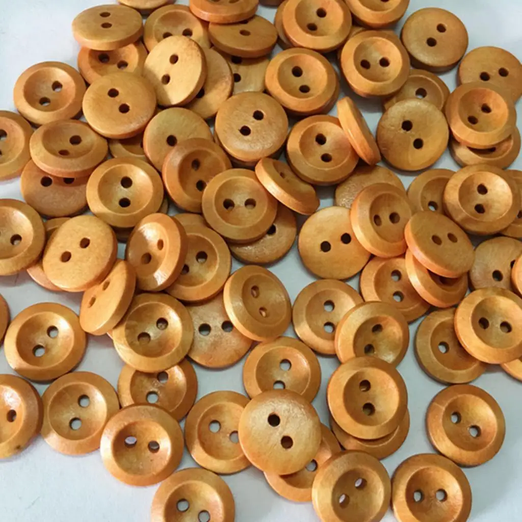 100Pcs Wood Buttons Sewing 2 Holes Round Brown for Clothing Accessories 15mm