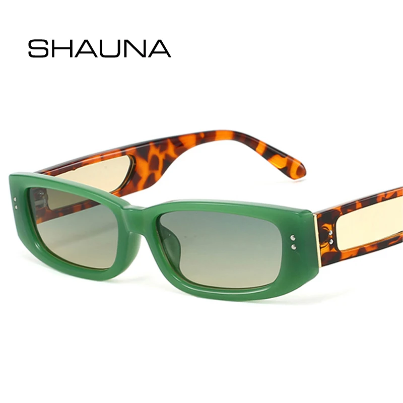 

SHAUNA Fashion Rectangle Sunglasses Women Shades UV400 Retro Rivets Gradient Men Sun Glasses