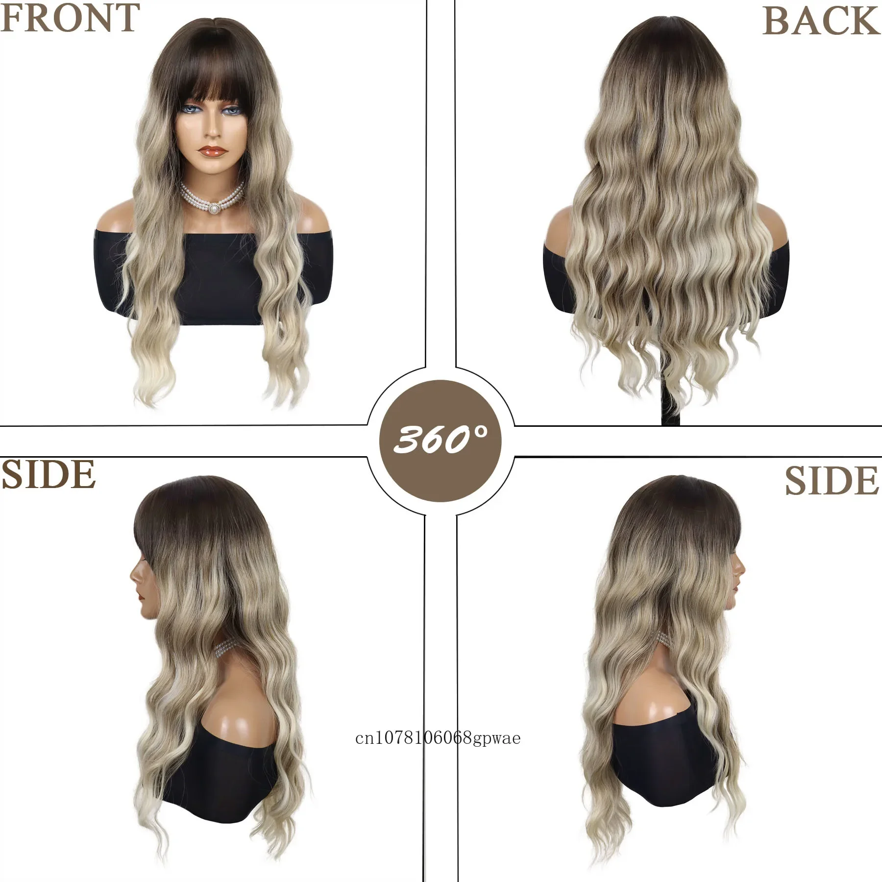 Perruques blondes ombrées synthétiques pour femmes et filles, perruque longue ondulée, aspect naturel, costume de cosplay, fête, degré de chaleur, 27 po