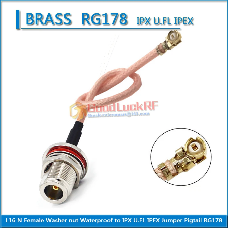 

L16 N Female Waterproof ring Washer Nut to IPX U.FL IPEX Female Pigtail Jumper RG178 extend Cable RF Connector Coaxial Low Loss