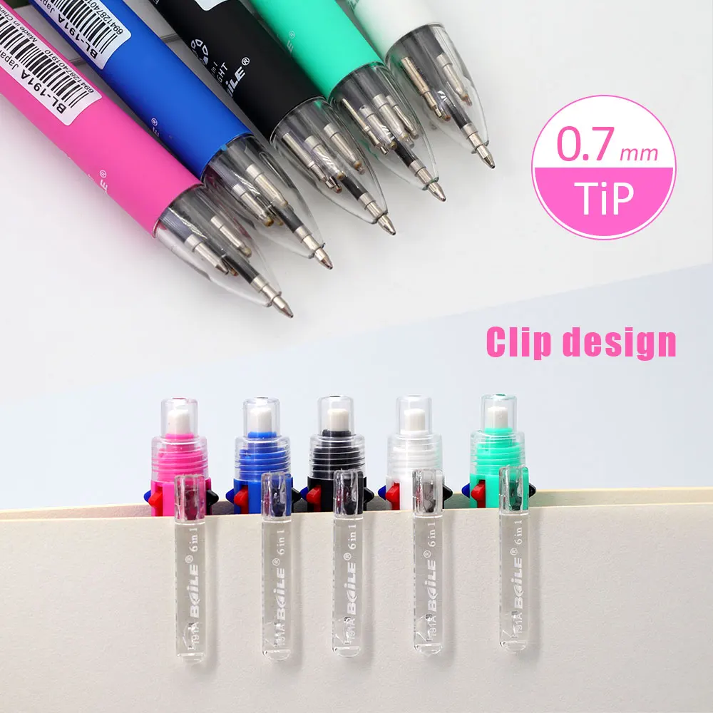6-in-1-Multifunktions-Kugelschreiber-Set mit 5 Farben, 1 automatischer Bleistift mit Radiergummi für Schule, Büro, Schreibbedarf, Schreibwaren – Detail 6