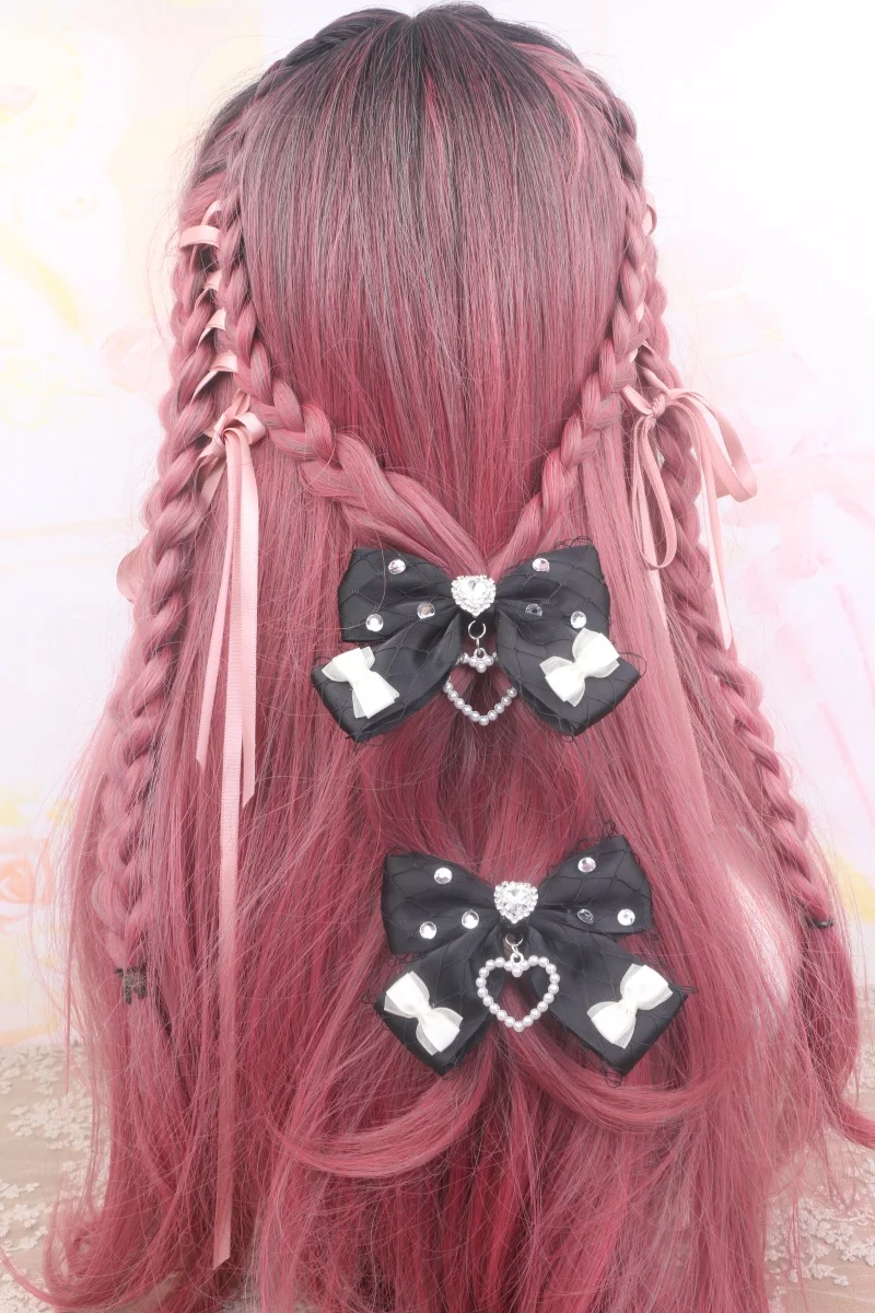 القوطية لوليتا كول صافي دبابيس الشعر اللؤلؤ حلية اليدوية القوس حساسة حجر الراين مشبك شعر للنساء Jirai Kei اكسسوارات