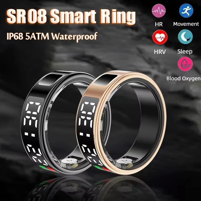 

LAXASFIT New Smart Ring SR08 Men Women LED Display Screen Bluetooth Heart Rate Blood Oxygen Monitoring IP68 5ATM Waterproof