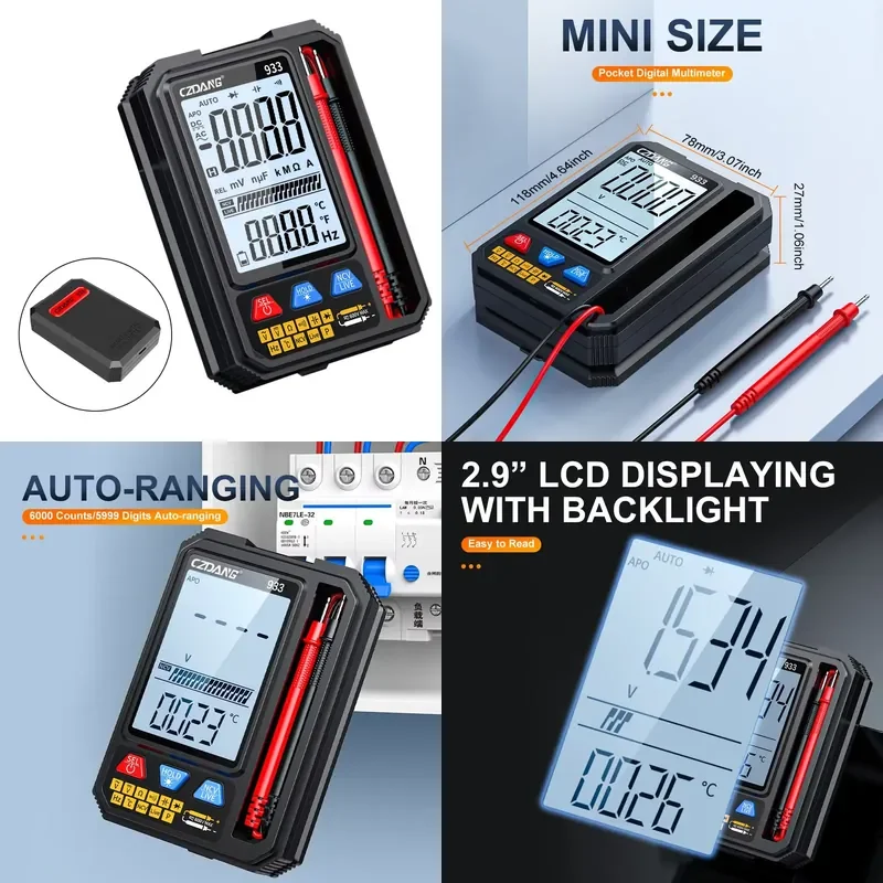 Measure DC/AC Voltage Resistance Capacitance Diodes Continuity 6000 Counts Auto-ranging Pocket Digital Multimeter Multi Meter