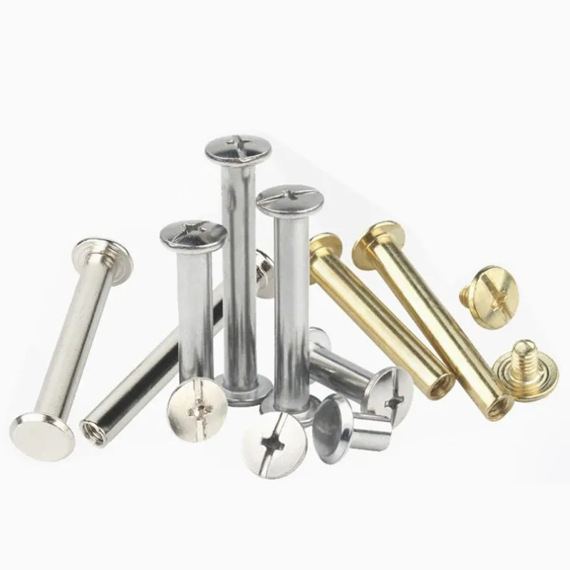100pc M5*6/8/10/12/20/25/30mm Chicago Screws Photo Album screw, Snap Rivet Books Butt Screw, assembling Bolts Steel Brass plated