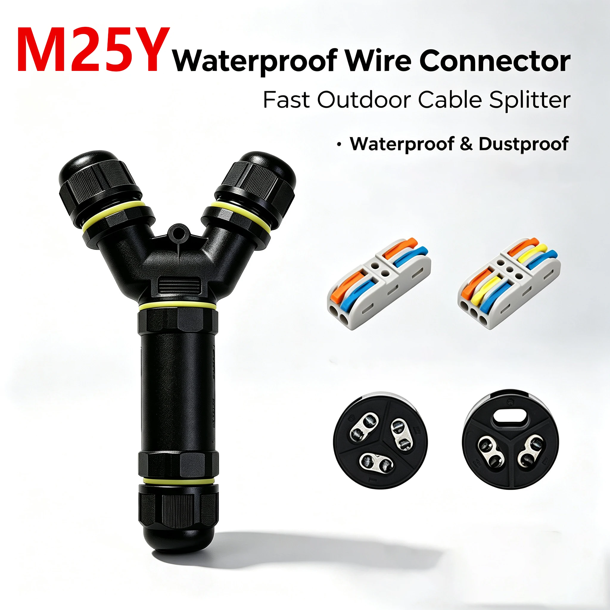 IP68 Waterproof M25Y Type Cable Connector 2 Pin 3 Pin 32A 450V Three Way Solderless Wire Terminal for Outdoor LED Lamp Junction