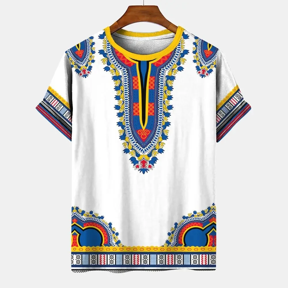 Summer Men\'s Vintage T-shirt Ethnic Style Printed Top Street Fashion O-Neck Short Sleeve Leisure Holiday Top Plus Size Clothin