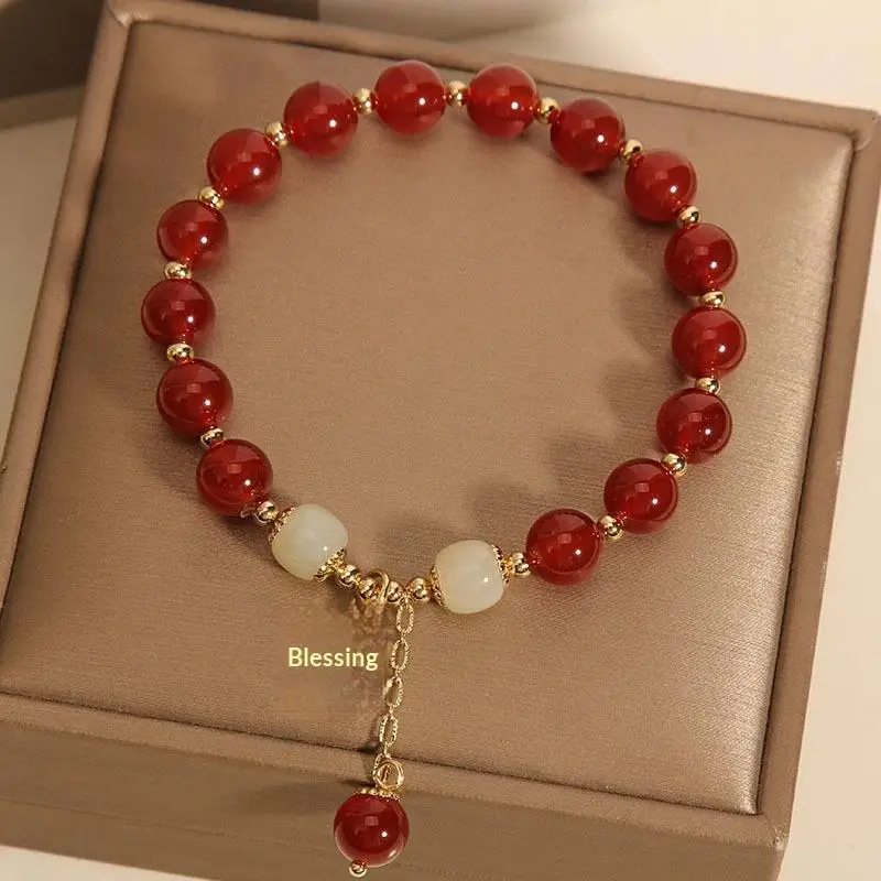 1Pcs Charm Talismans Jewelry Red Natural Jade Beads Bracelet Luxury Gemstone Accessories Fashion Gifts For Women