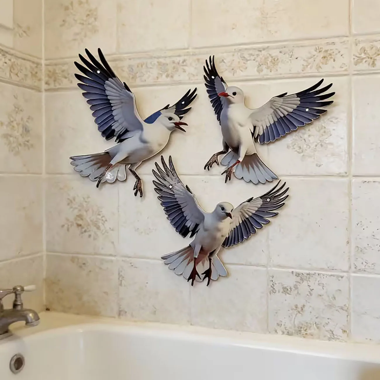 3 Pcs 2D Flat Wooden Seagull Wall Decor Seagull Wall Art With Nano Tape No Drilling Nautical Home Decoration