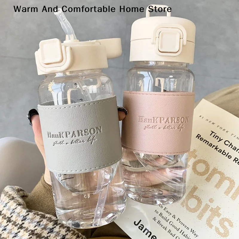 【SE】500ml Portable Water Bottle With Straw Creative Leak-proof Plastic Drinking Bottle Milk Coffee Tea Juice Cup Drinkware