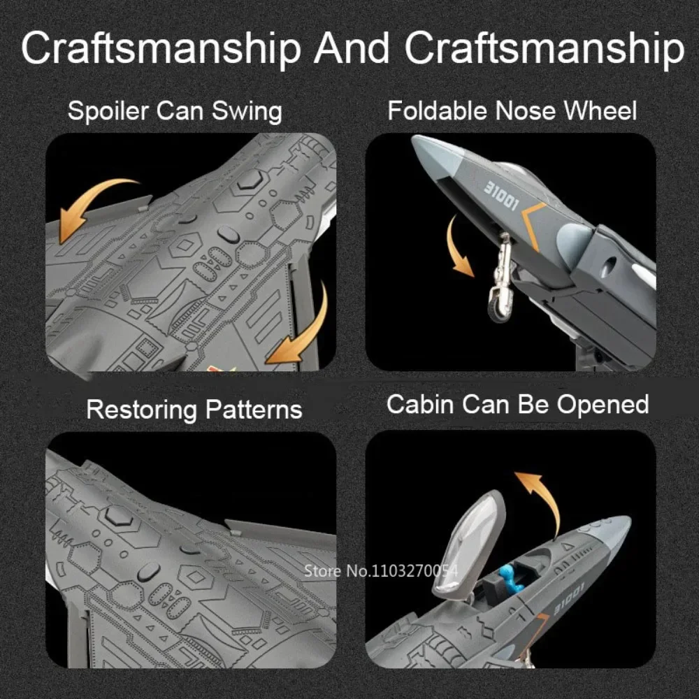ของเล่นเครื่องบินรบ J-31 สเตลธ รุ่น 1:68 ทำจากโลหะผสม พร้อมเสียงและไฟ มีระบบดึงกลับ ของเล่นจำลองเครื่องบินทหาร เหมาะสำหรับเป็นของขวัญสำหรับเด็ก